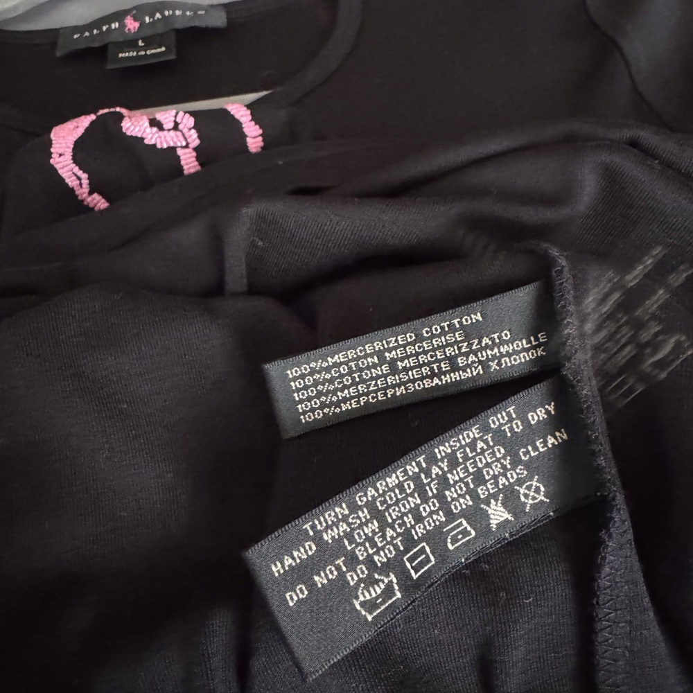 Ralph Lauren Black T-Shirt with Pink Pony Logo Embroidered - Picture 5 of 7